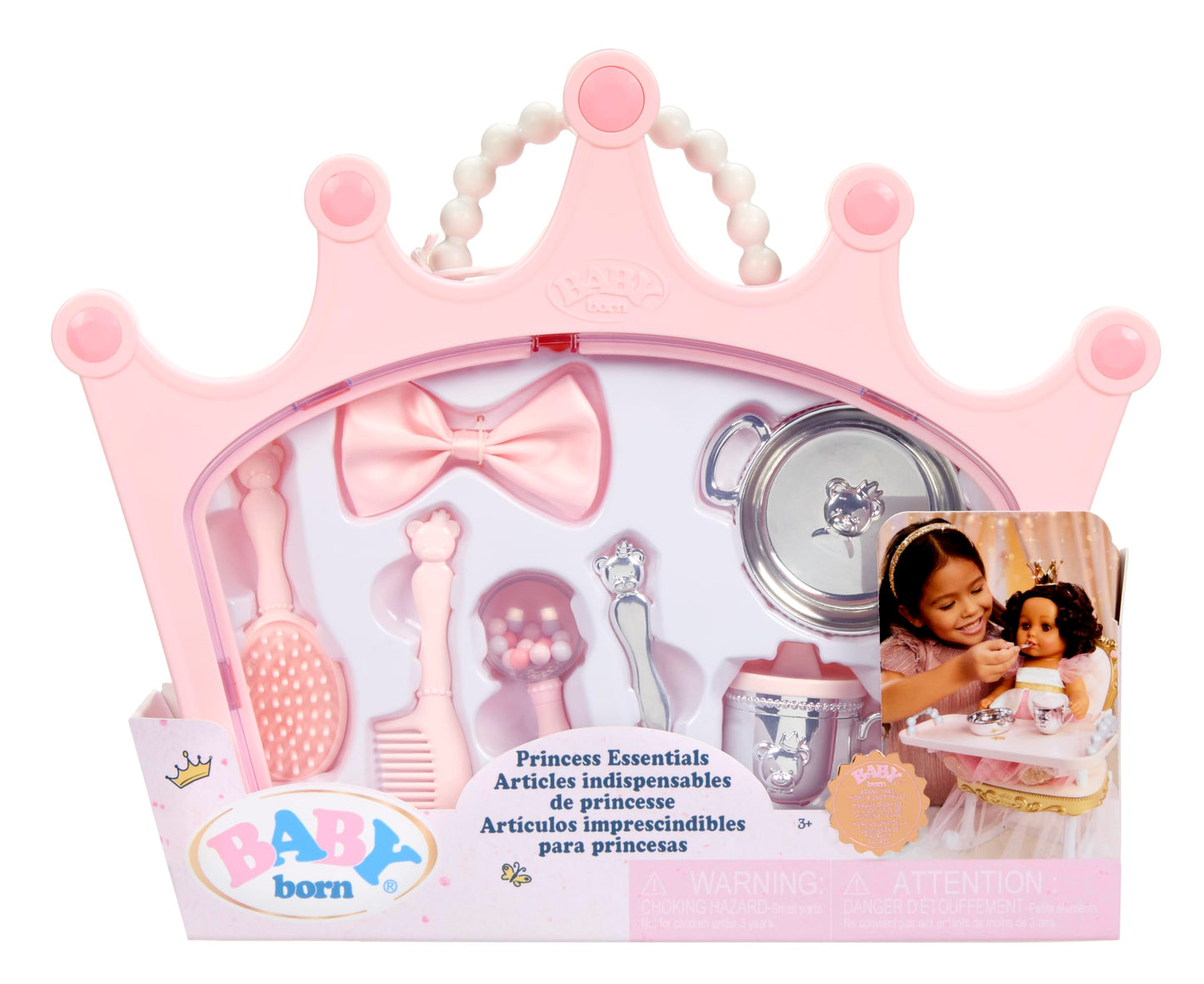 Baby Born Princess Essentials Set with Carrying Case (8 Pieces), 14-17 inch Baby Doll Accessories, Meal Time, Grooming, for Kids Ages 3 & Up