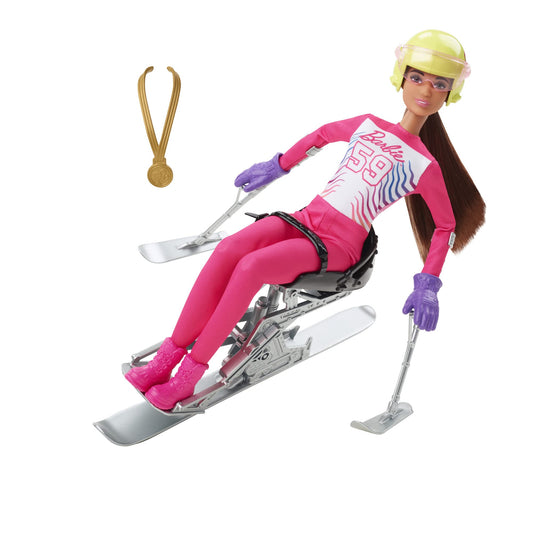 Barbie Careers Doll & Accessories, Winter Sports para Alpine Brunette Skier Doll Wearing Removable Outfit with Sit Ski, Poles & More