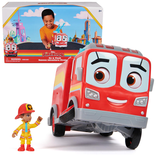 Disney Junior Firebuds, Bo & Flash Rescue Adventure Fire Truck with VROOMLINK, Lights, Sounds, Movements Kids Toys for Boys and Girls Ages 3+