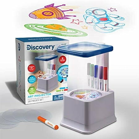 Discovery Kids Art Projector with Six Dry Erase Markers and 10 Reusable Drawing Discs Draw on Reusable Transparent Sheets Magnify and Project Art onto Ceilings Walls and More