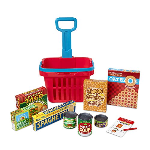 Melissa & Doug Fill and Roll Grocery Basket Play Set With Play Food Boxes and Cans (11 pcs)