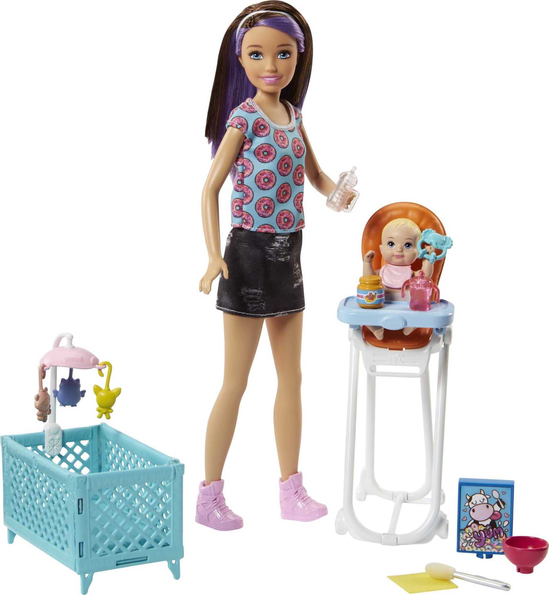 Barbie Toys, Skipper High Chair and Crib Playset with Skipper Doll, Co –  Wonder Street Toys