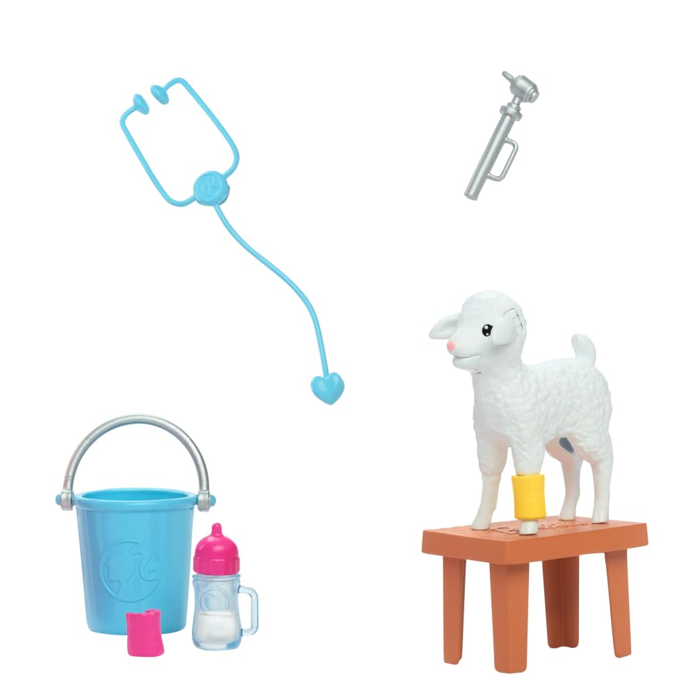 Barbie 65th Anniversary Doll & 10 Accessories, Farm Veterinarian Set with Blonde Vet Doll, Lamb with Moving Ears & More