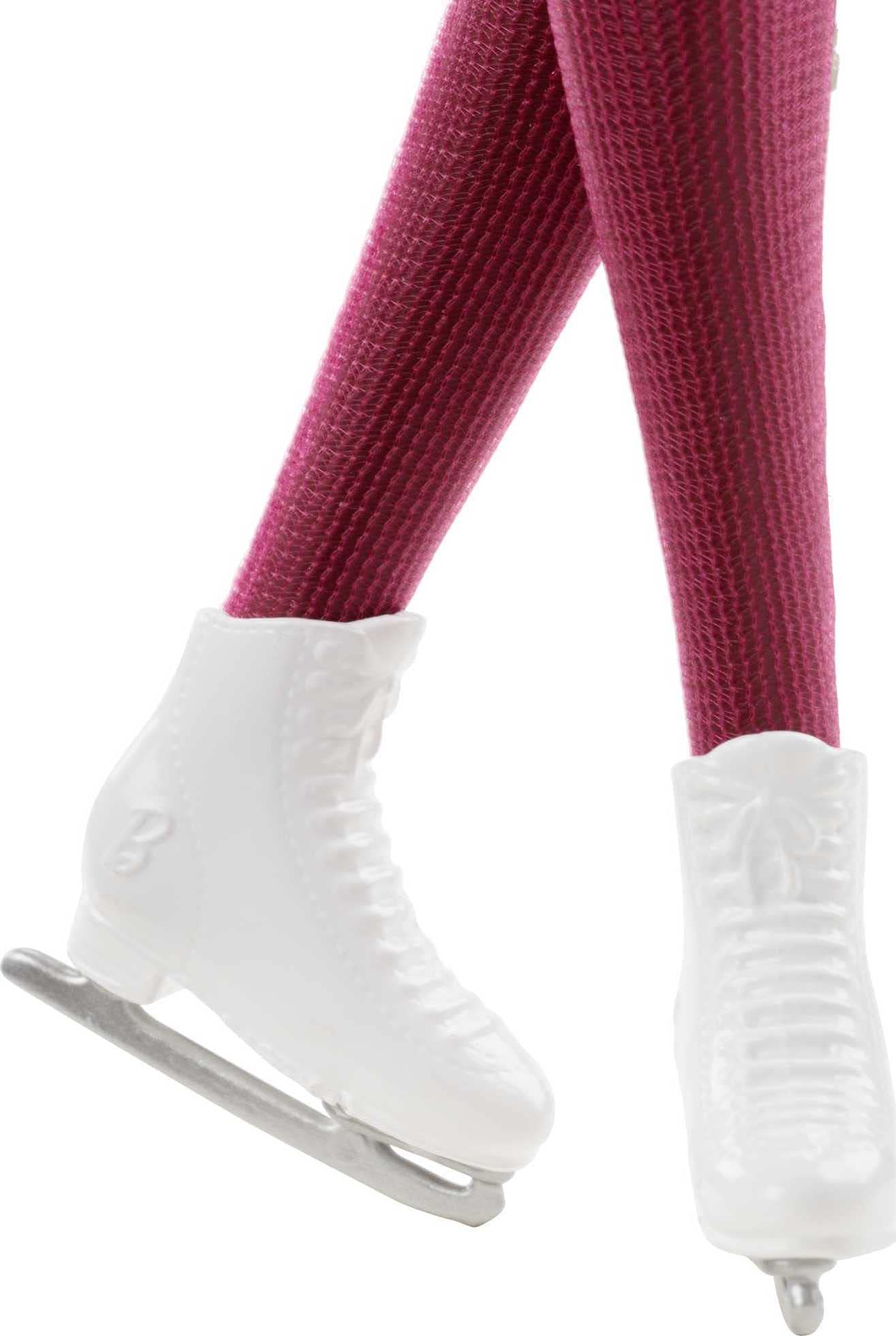Barbie Winter Sports Ice Skater Brunette Doll (12 Inches) with Pink Dress, Jacket, Rose Bouquet & Trophy, Great Gift for Ages 3 and Up