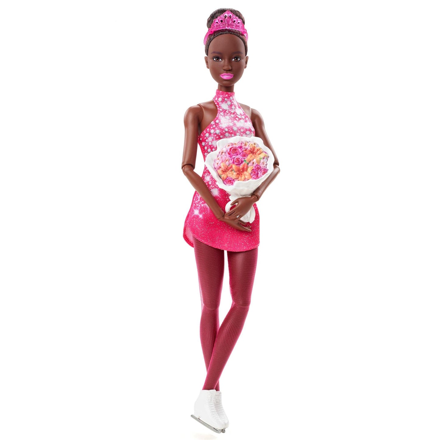 Barbie Winter Sports Ice Skater Brunette Doll (12 Inches) with Pink Dress, Jacket, Rose Bouquet & Trophy, Great Gift for Ages 3 and Up