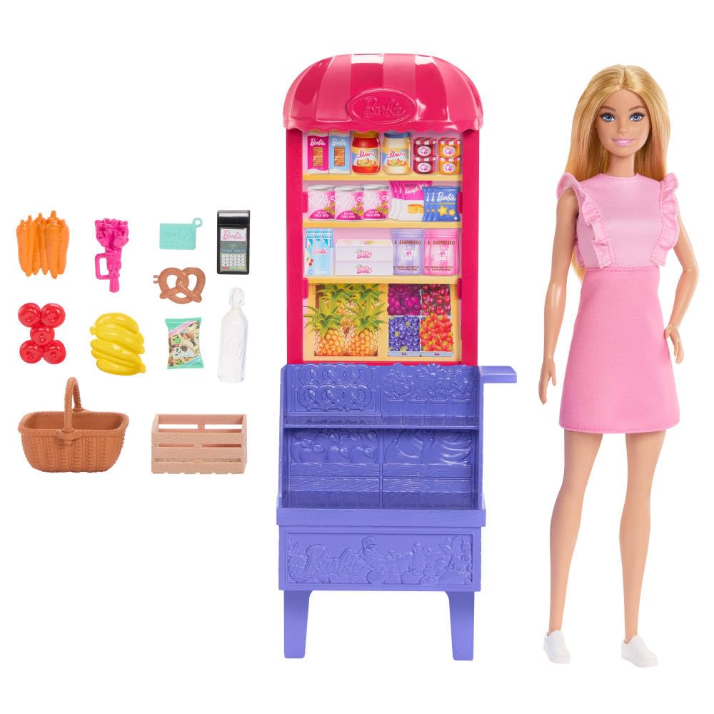 Barbie and Teresa Recipe for Friendship Fashion Doll & Playset, Malibu at the Market Theme with 11 Accessories Including Market Stand & Food