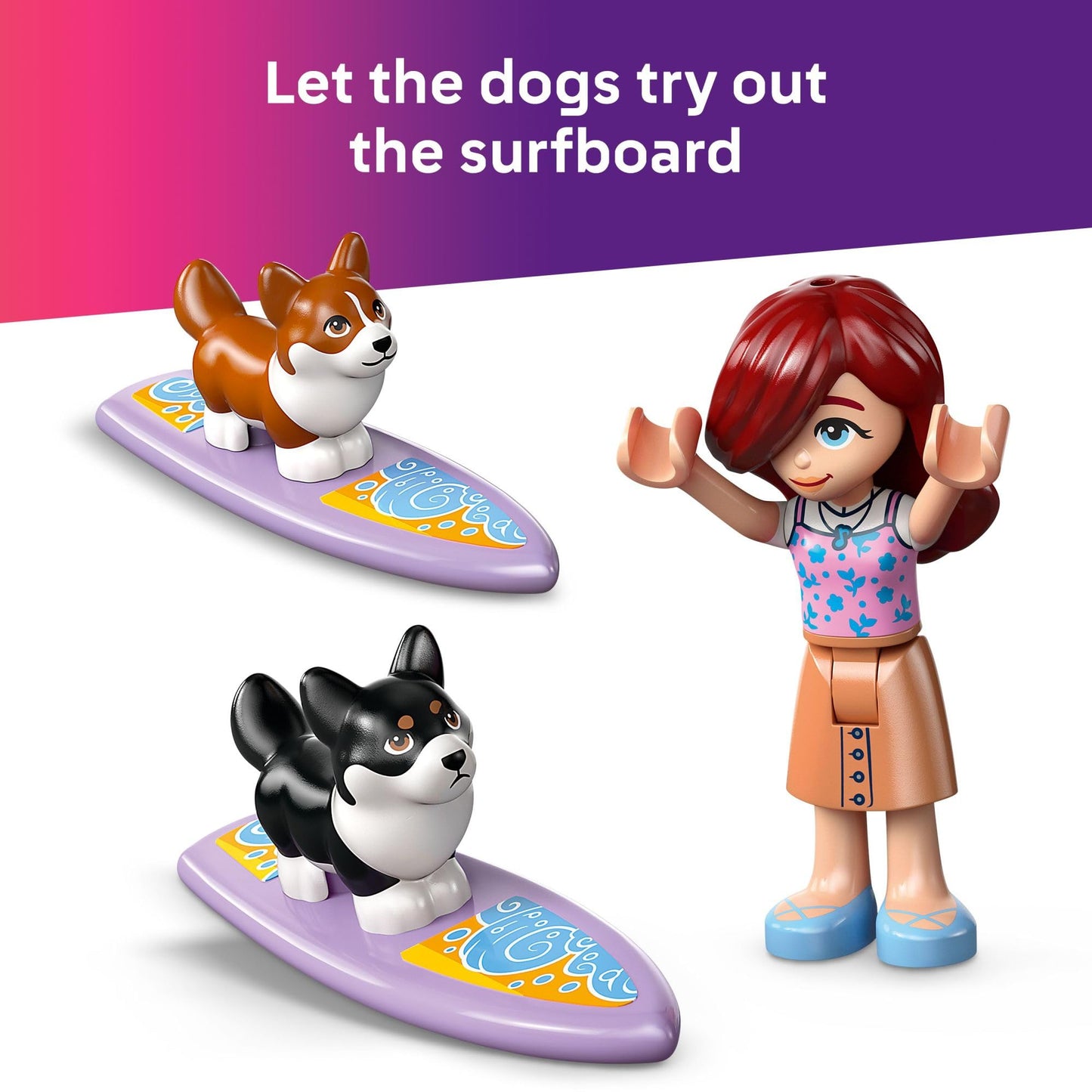 LEGO Friends Surfing Dogs and Scooter Adventure - Building Toy Pretend Play Set for Kids, Girls and Boys, Ages 6+ - with 2 Minidolls and 2 Corgi Toy Dogs - Gift Idea for Birthdays - 42641