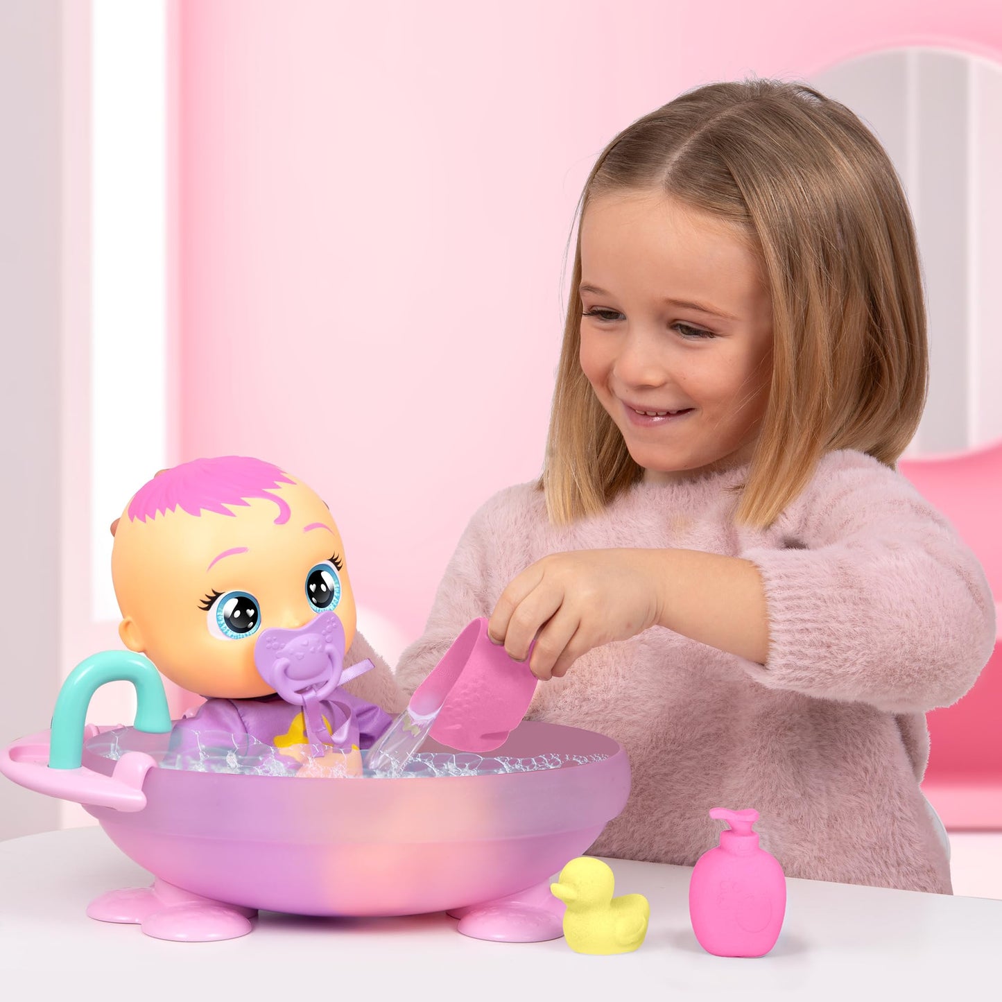 Cry Babies Newborn My First Bath Zoe - Interactive Baby Doll Bathtub Set with 20+ Baby Sounds, Girls & Kids Age 18M and Up