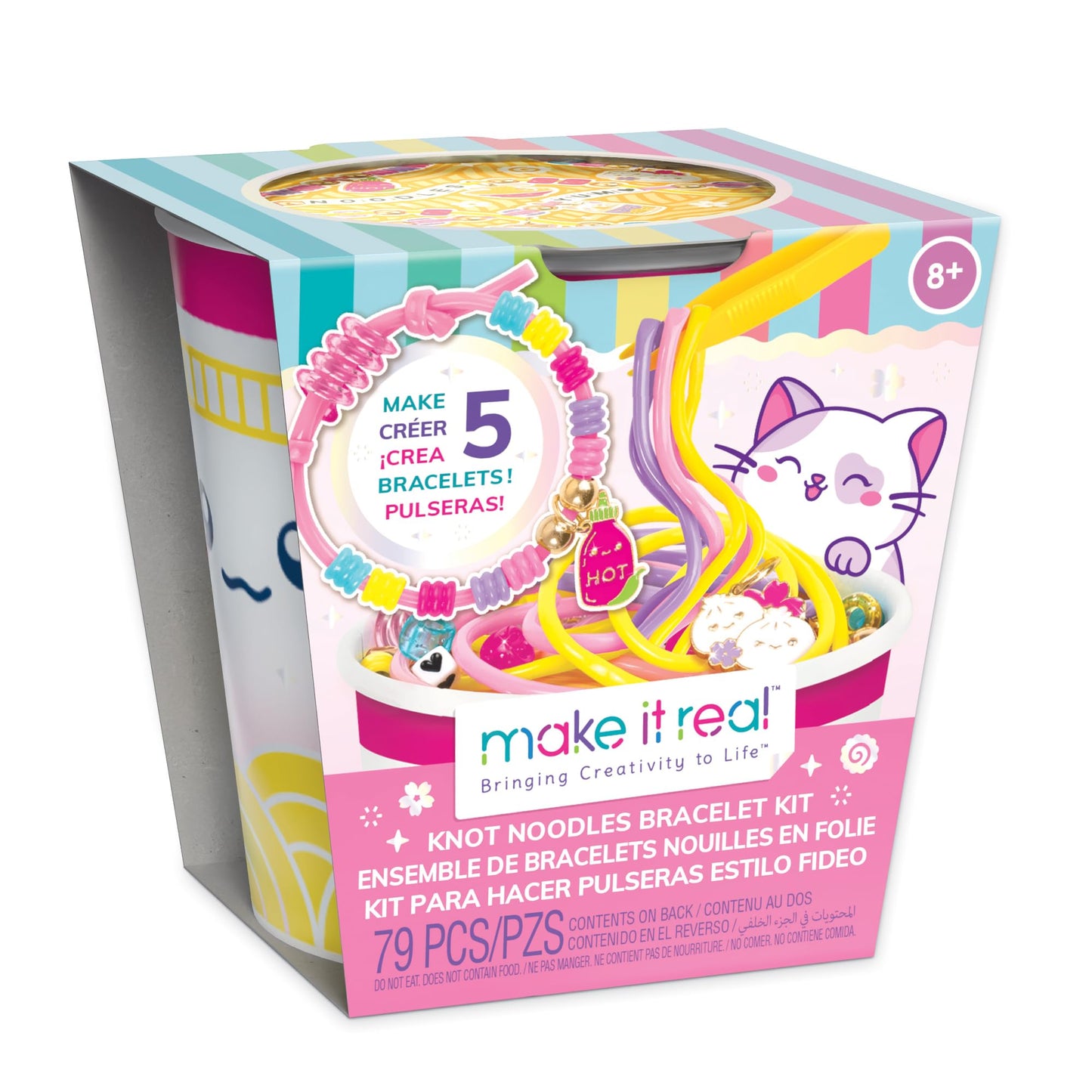 Make It Real DIY Bracelet Kit Kawaii Craft, Knot Noodles Beading Activity for Kids 8+