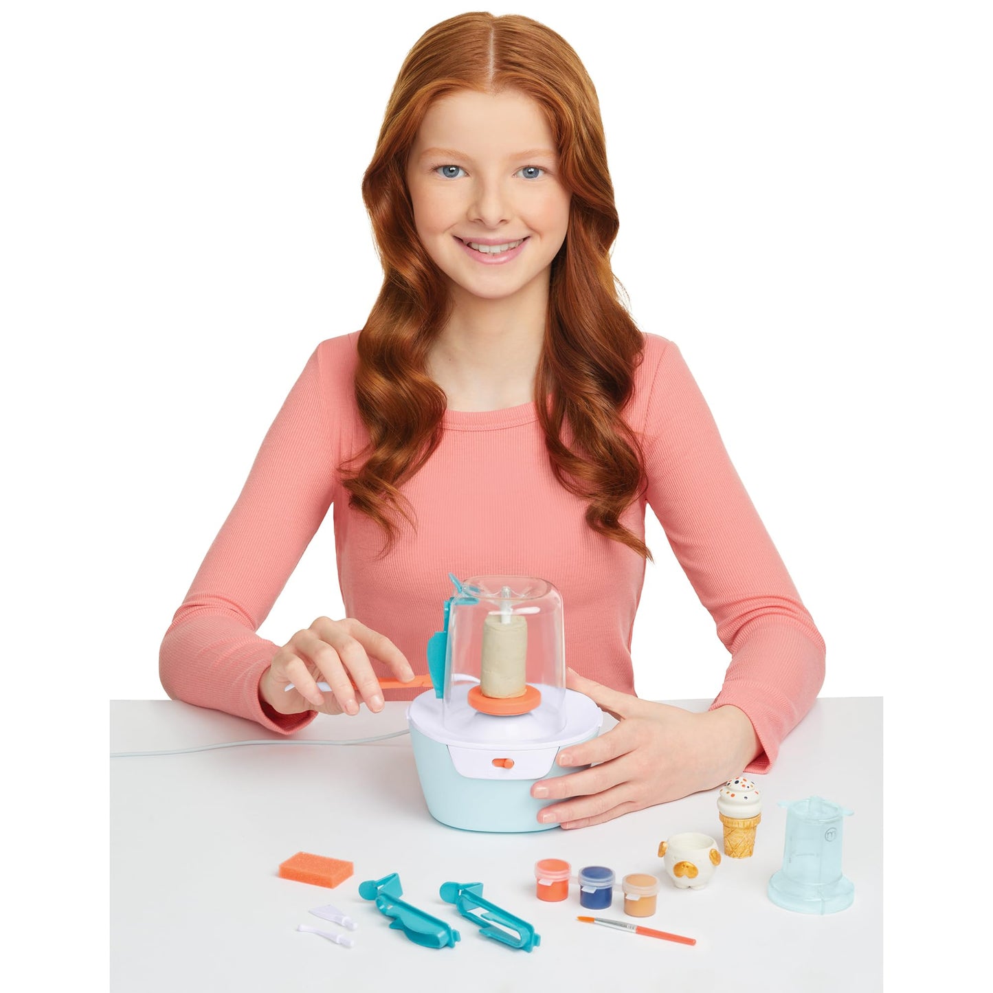 Make It Real Mini Pottery Studio - 26-Piece DIY Pottery Kit with Mess-Free Air Dry Clay - Create 10 Miniature Projects, Beginner to Master Levels - Innovative Centering Tool - Great for Kids Ages 8