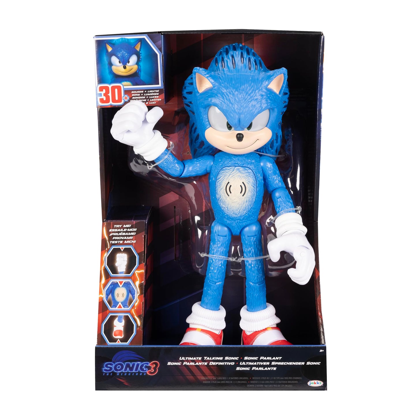 Sonic the Hedgehog 3 Ultimate Talking Sonic 12-Inch Figure, Features 30+ Iconic and Humorous Phrases and Sounds from the Movies, Light-Up Eyes and Quills