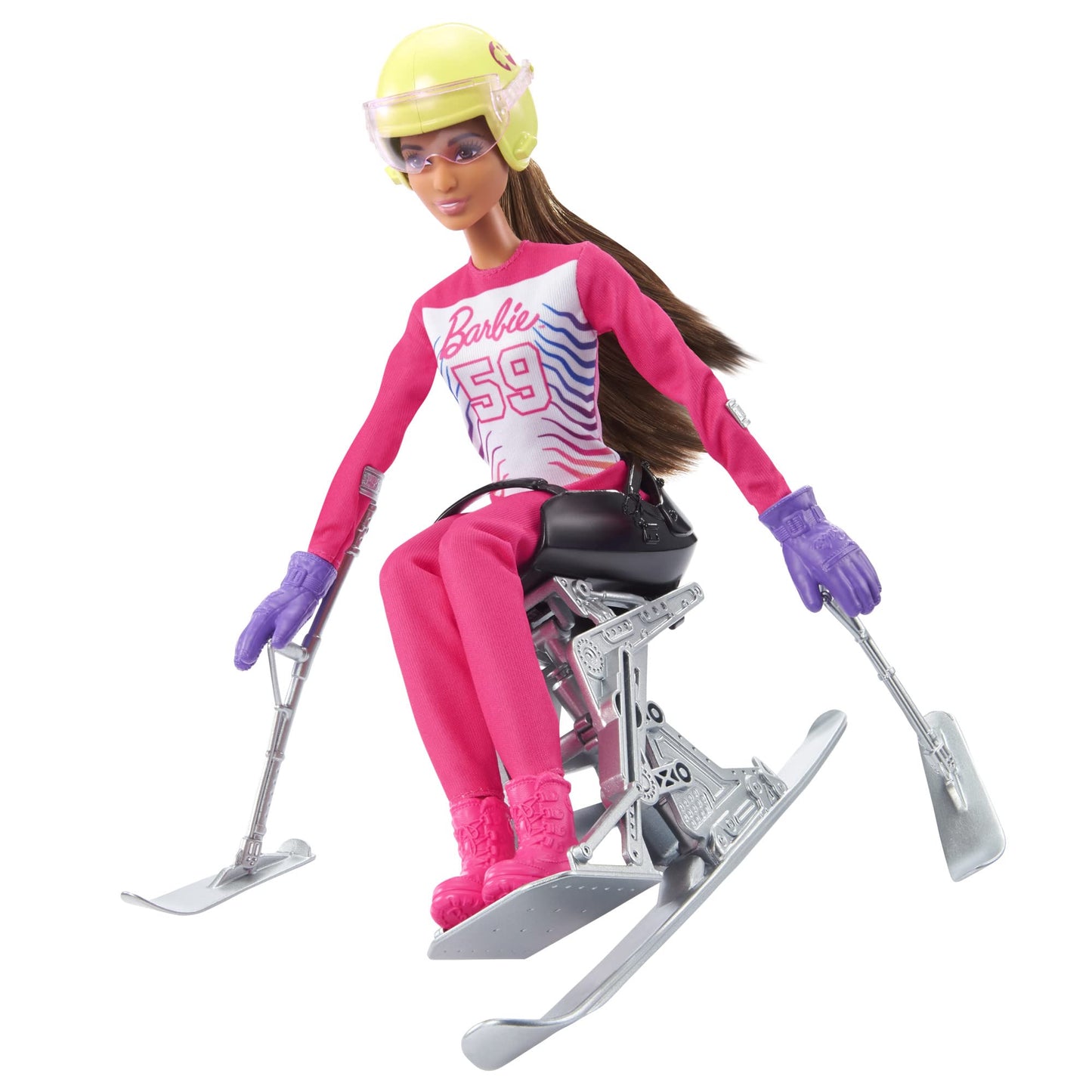 Barbie Careers Doll & Accessories, Winter Sports para Alpine Brunette Skier Doll Wearing Removable Outfit with Sit Ski, Poles & More