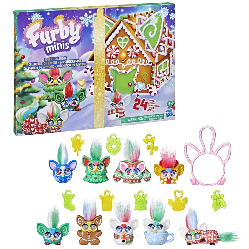 FURBY Minis Advent Calendar for Kids 6 Years and Up, 24 Days of Surprise Holiday Toys with 1-Inch Figures, Stickers & Fun Accessories