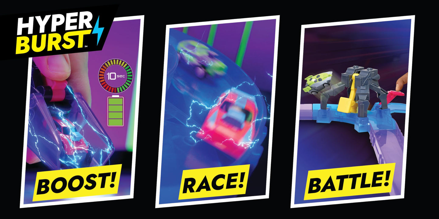 Hyper Burst Battle Racers Yellow Crusher Car & Launcher | Over 600+ MPH Scale Speed! | Racing Micro Scale Cars and Battle Action Toys | Ages 5+