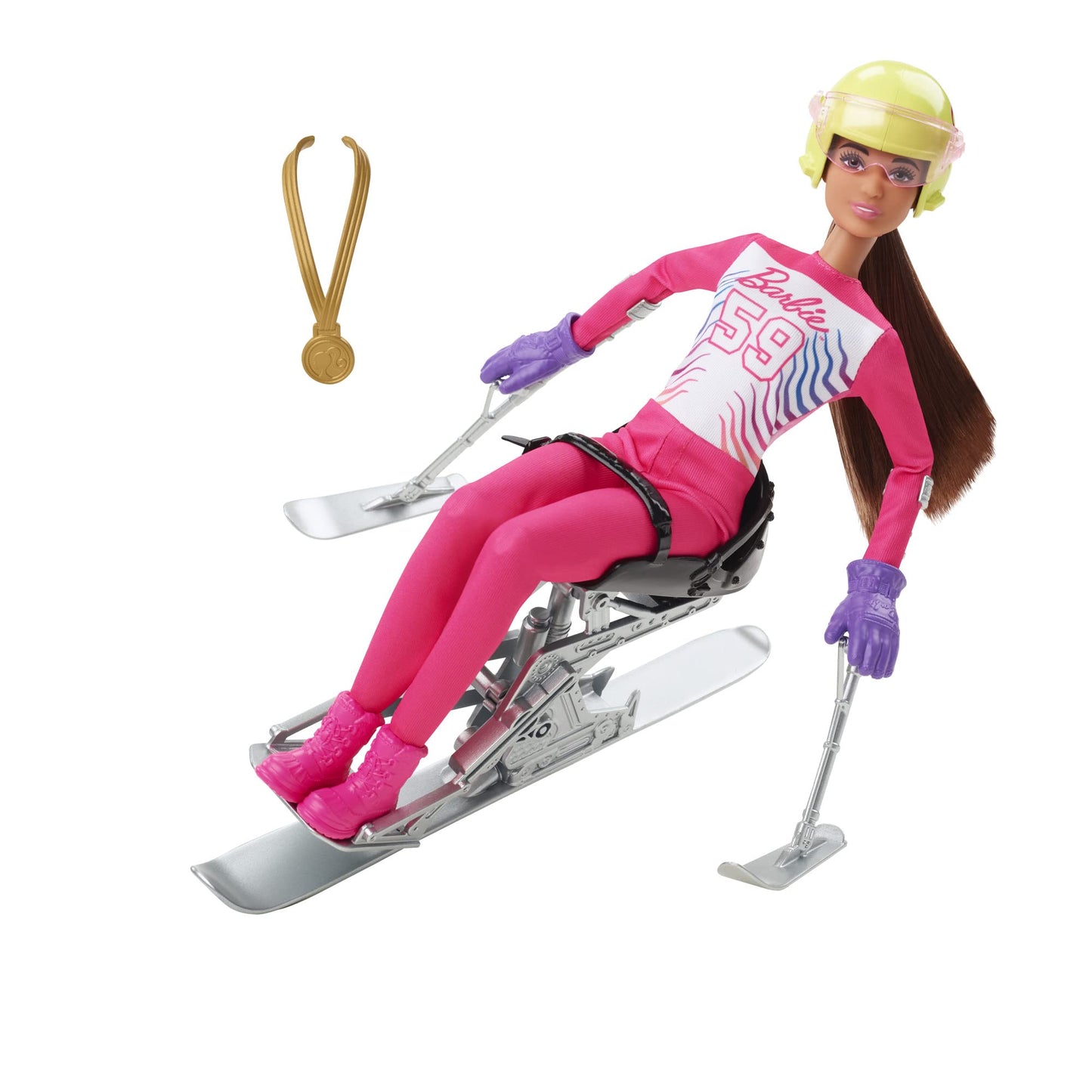 Barbie Careers Doll & Accessories, Winter Sports para Alpine Brunette Skier Doll Wearing Removable Outfit with Sit Ski, Poles & More