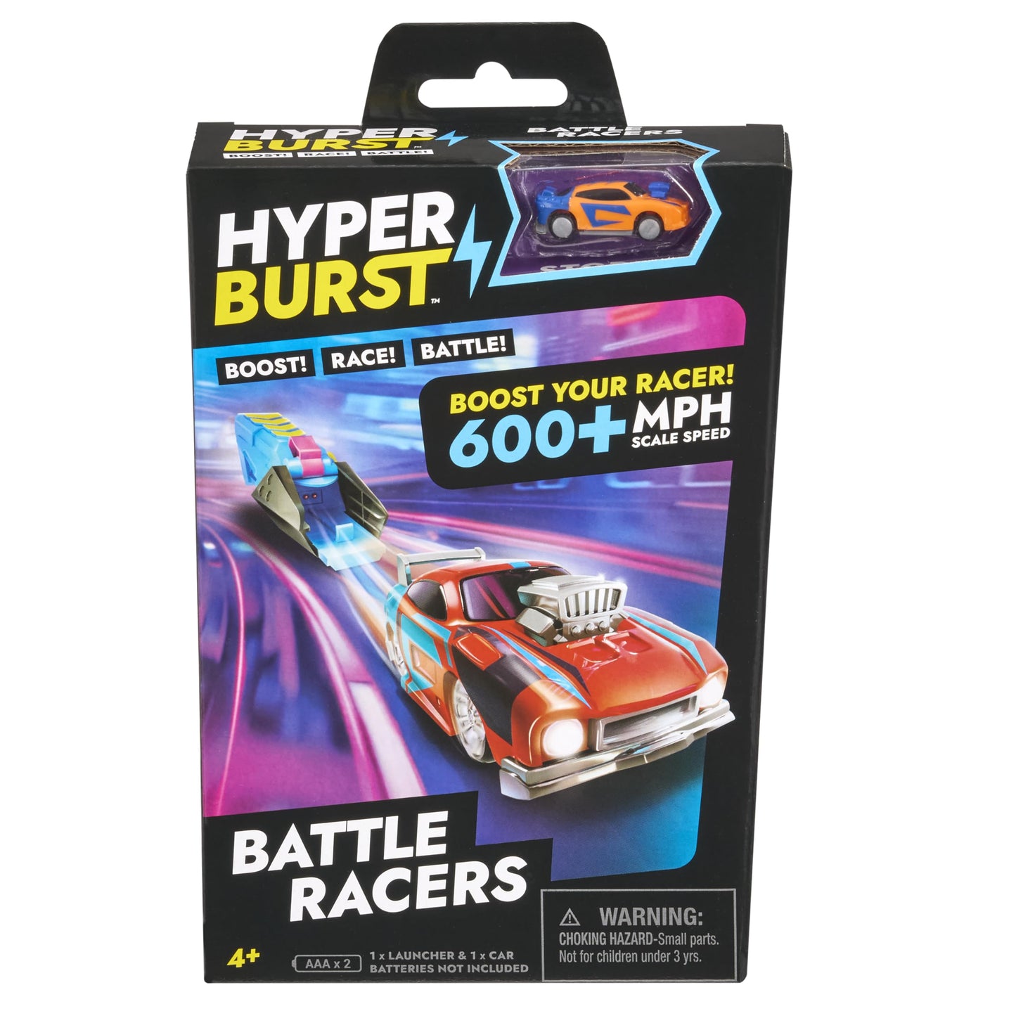 Hyper Burst Battle Racers Orange Storm Car & Launcher | Over 600+ MPH Scale Speed! | Racing Micro Scale Cars and Battle Action Toys | Ages 5+