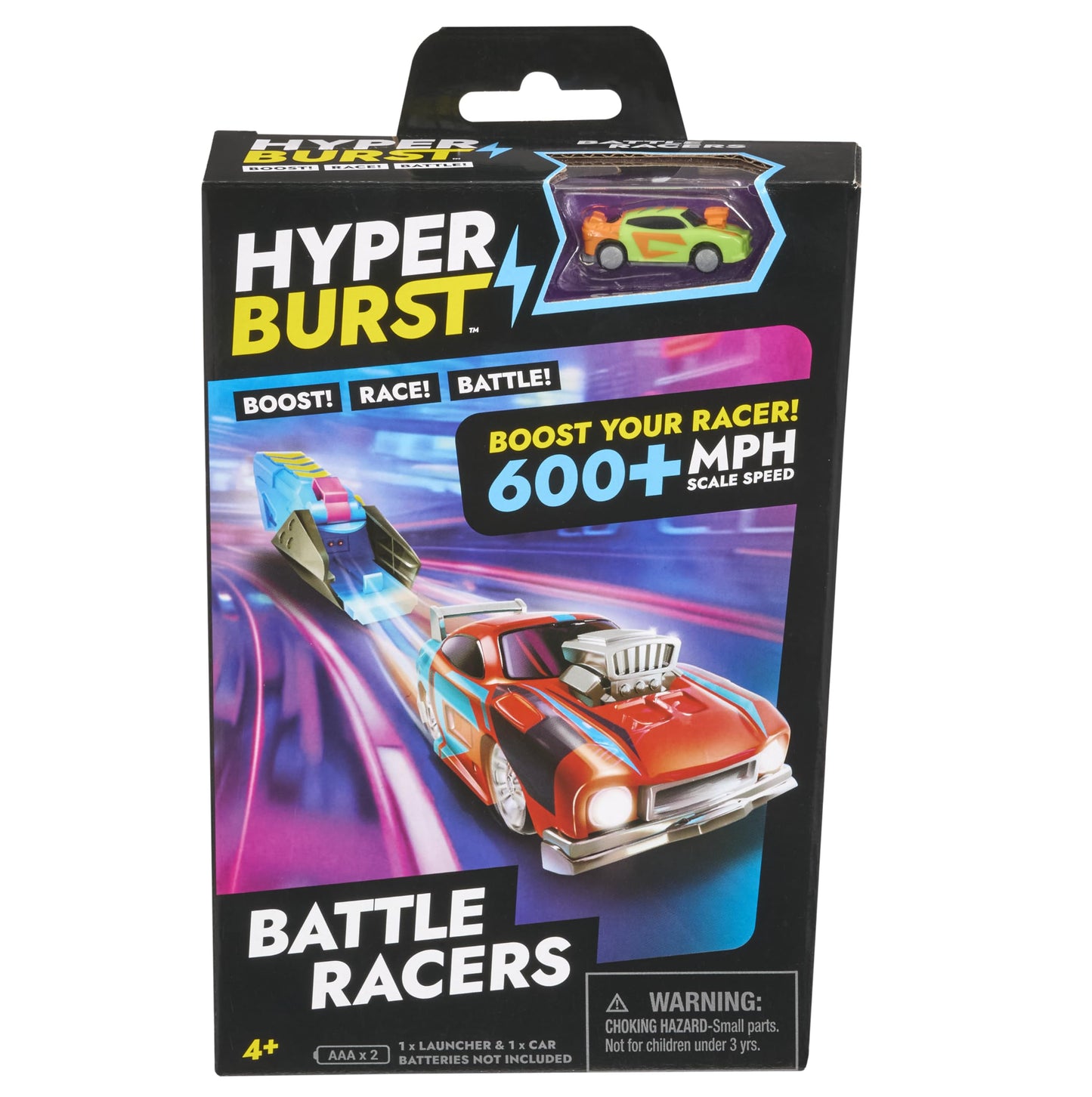 Hyper Burst Battle Racers Green Storm Car & Launcher | Over 600+ MPH Scale Speed! | Racing Micro Scale Cars and Battle Action Toys | Ages 5+