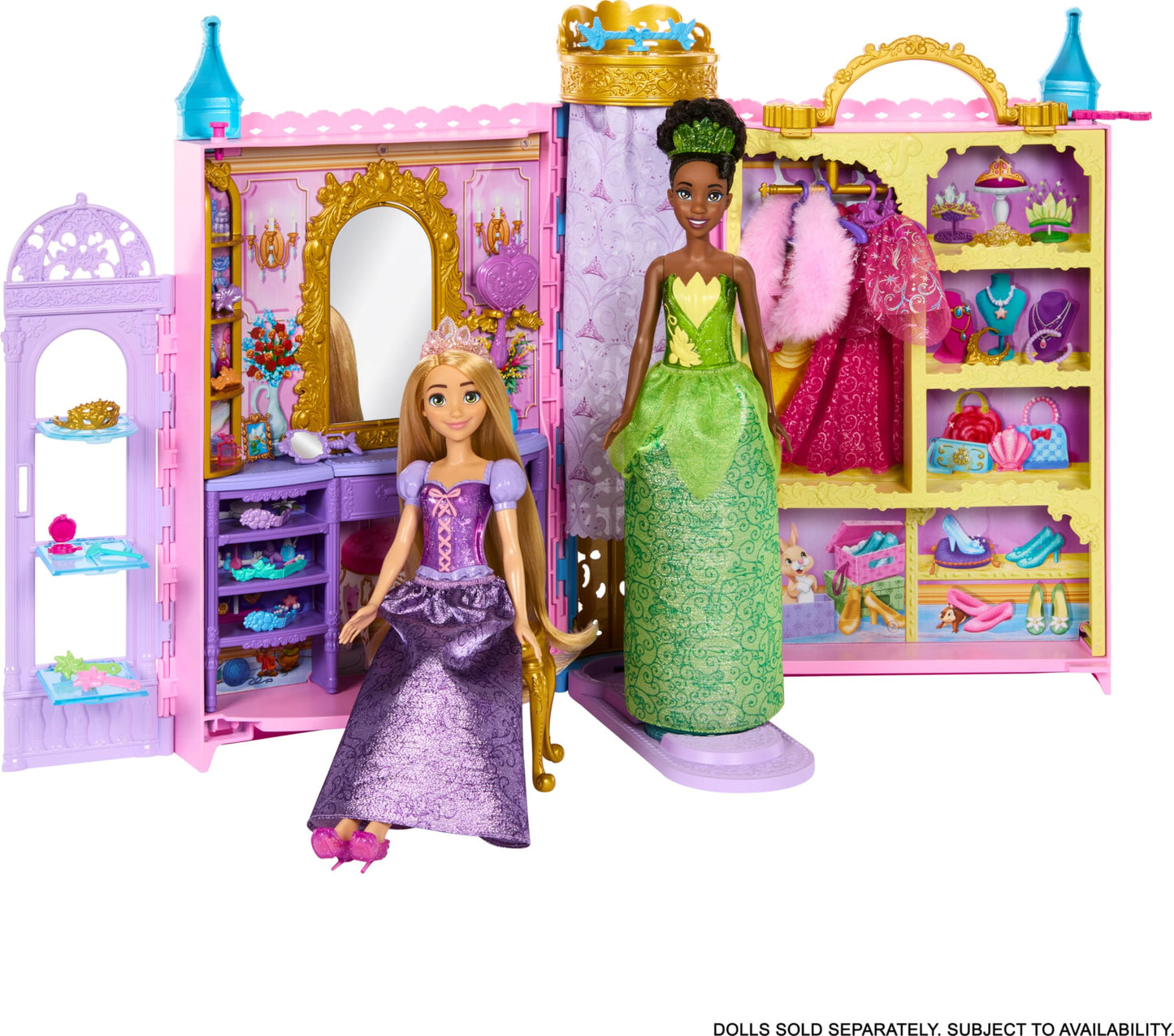 Mattel Disney Princess Toys, Ready for the Ball Closet Playset Opens to 2 Feet Wide & Includes 2 Fashions, 25 Accessories, Storage & More