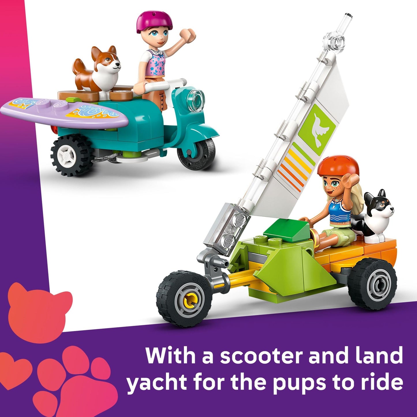 LEGO Friends Surfing Dogs and Scooter Adventure - Building Toy Pretend Play Set for Kids, Girls and Boys, Ages 6+ - with 2 Minidolls and 2 Corgi Toy Dogs - Gift Idea for Birthdays - 42641