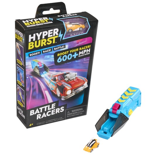 Hyper Burst Battle Racers Orange Axion Car & Launcher | Over 600+ MPH Scale Speed! | Racing Micro Scale Cars and Battle Action Toys | Ages 5+