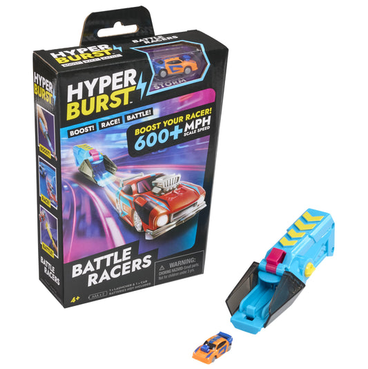 Hyper Burst Battle Racers Orange Storm Car & Launcher | Over 600+ MPH Scale Speed! | Racing Micro Scale Cars and Battle Action Toys | Ages 5+