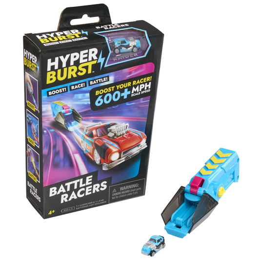 Hyper Burst Battle Racers Blue Raider Car & Launcher | Over 600+ MPH Scale Speed! | Racing Micro Scale Cars and Battle Action Toys | Ages 5+
