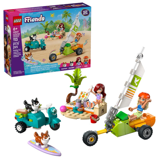 LEGO Friends Surfing Dogs and Scooter Adventure - Building Toy Pretend Play Set for Kids, Girls and Boys, Ages 6+ - with 2 Minidolls and 2 Corgi Toy Dogs - Gift Idea for Birthdays - 42641