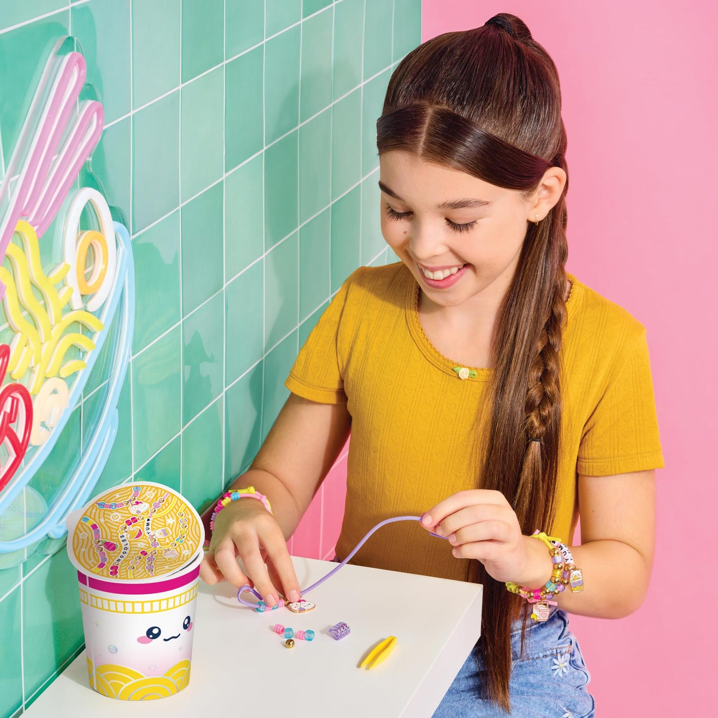 Make It Real DIY Bracelet Kit Kawaii Craft, Knot Noodles Beading Activity for Kids 8+