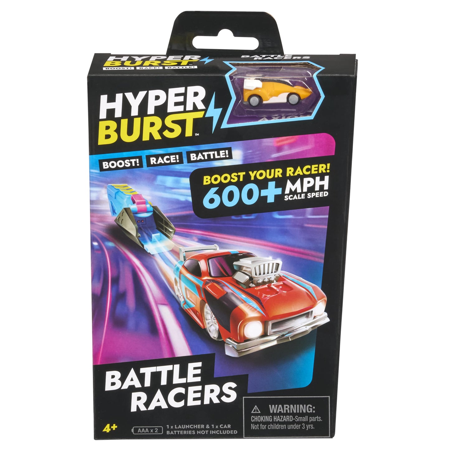 Hyper Burst Battle Racers Orange Axion Car & Launcher | Over 600+ MPH Scale Speed! | Racing Micro Scale Cars and Battle Action Toys | Ages 5+