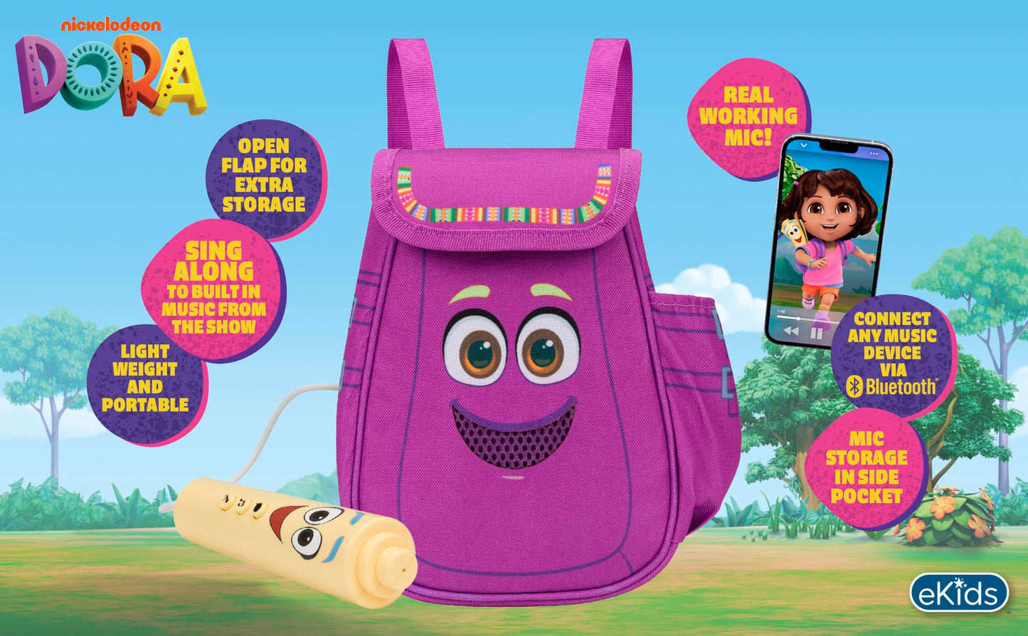 Dora Karaoke Microphone with Boombox for Fans of Toddler Toys, Kids Karaoke Machine with Built in Music (Dora)