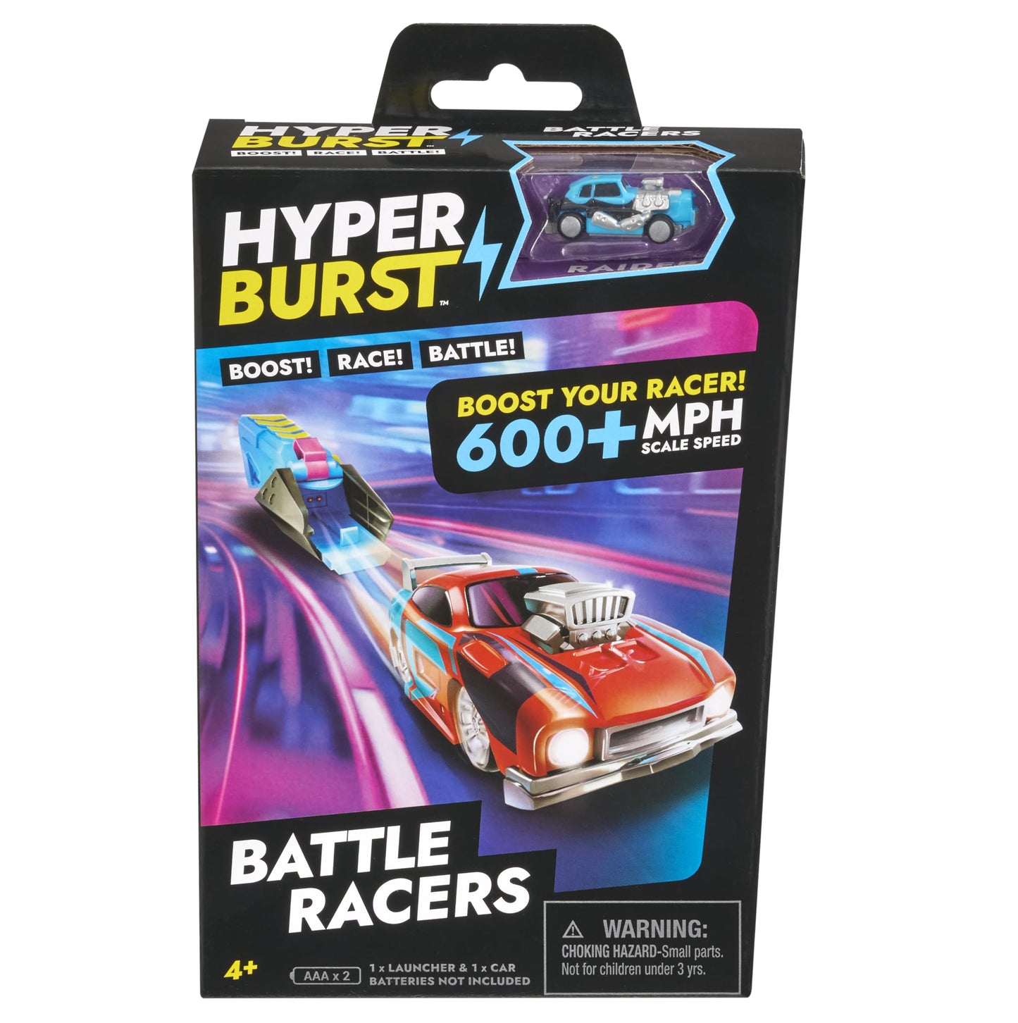 Hyper Burst Battle Racers Blue Raider Car & Launcher | Over 600+ MPH Scale Speed! | Racing Micro Scale Cars and Battle Action Toys | Ages 5+