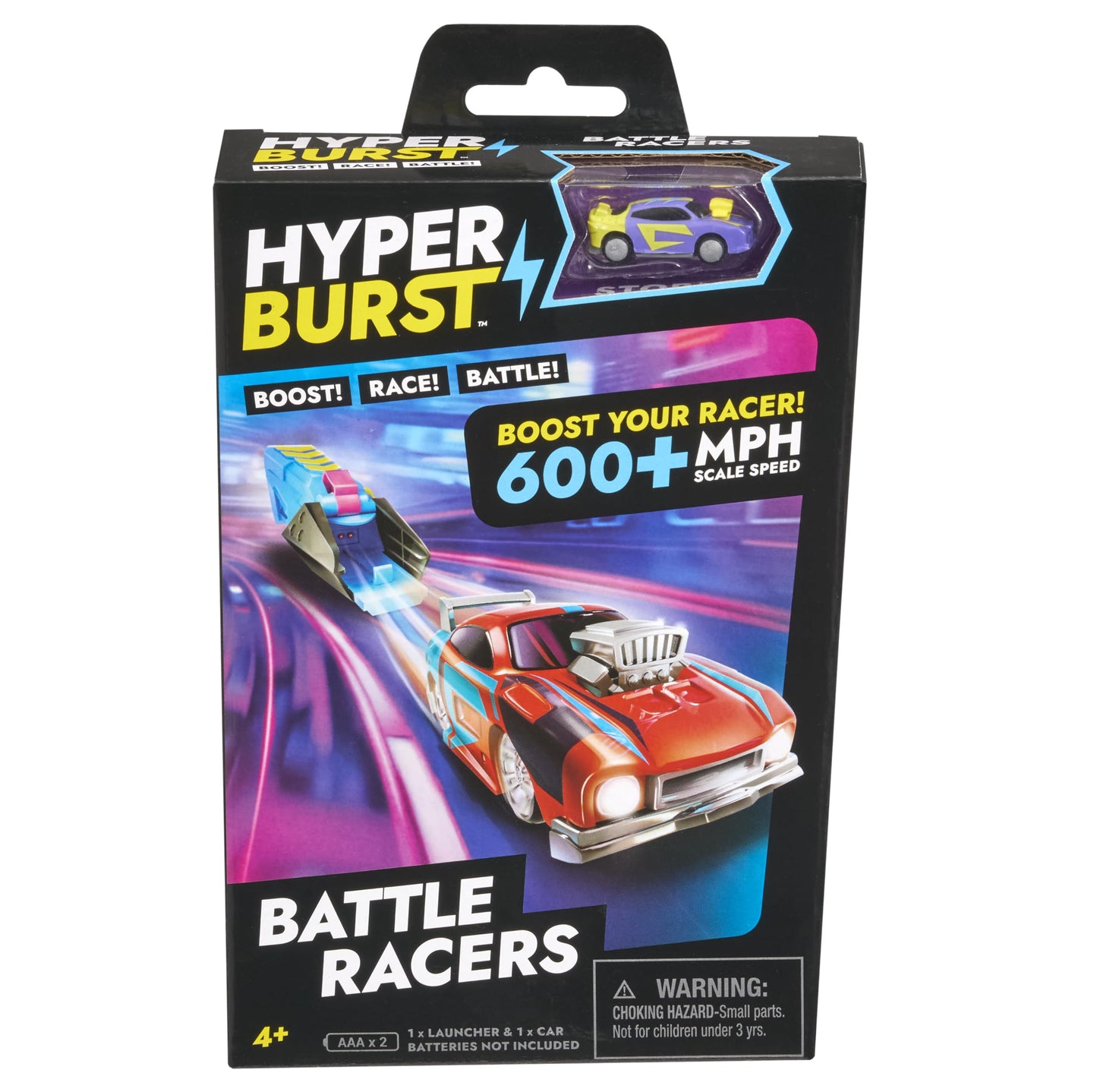 Hyper Burst Battle Racers Purple Storm Car & Launcher | Over 600+ MPH Scale Speed! | Racing Micro Scale Cars and Battle Action Toys | Ages 5+