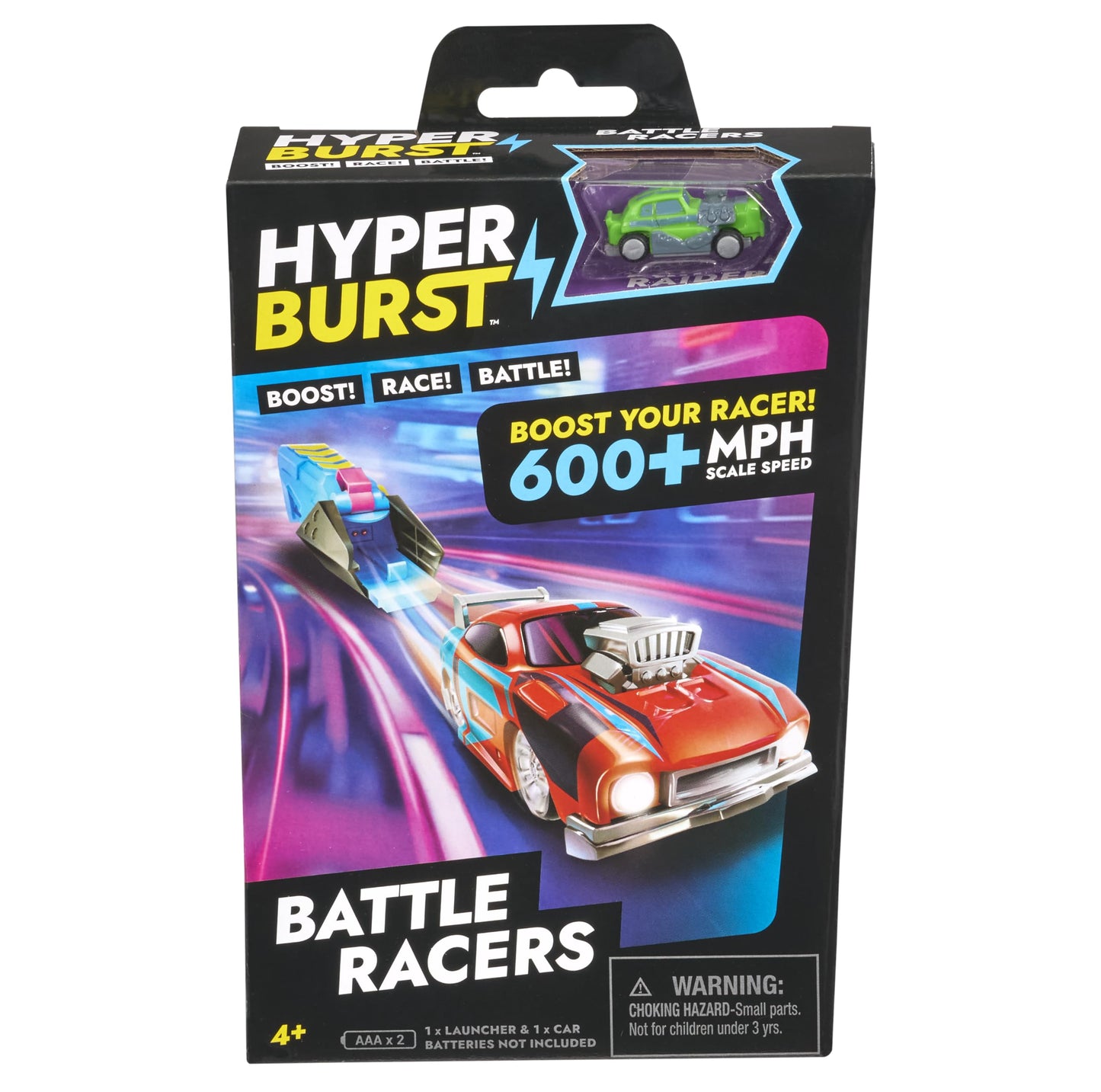 Hyper Burst Battle Racers Green Raider Car & Launcher | Over 600+ MPH Scale Speed! | Racing Micro Scale Cars and Battle Action Toys Green | Ages 5+