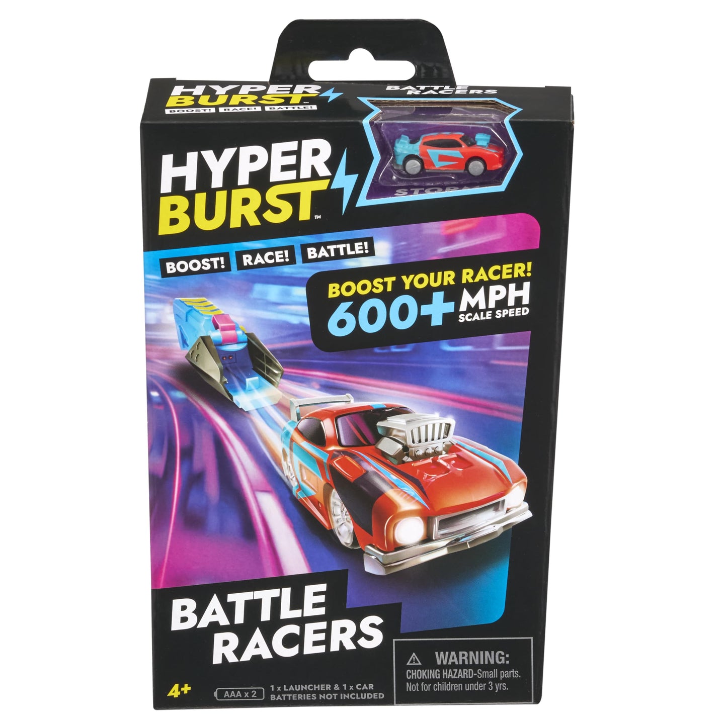 Hyper Burst Battle Racers Red Storm Car & Launcher | Over 600+ MPH Scale Speed! | Racing Micro Scale Cars and Battle Action Toys | Ages 5+
