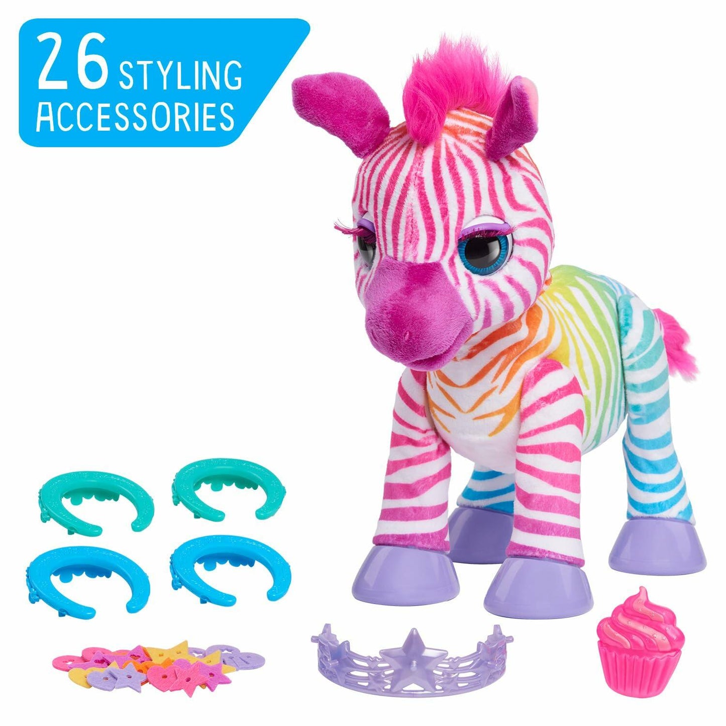 furReal Zenya My Rainbow Zebra Interactive Plush with Accessories, 22-pieces, Pretend Play, Kids Toys for Ages 4 Up by Just Play