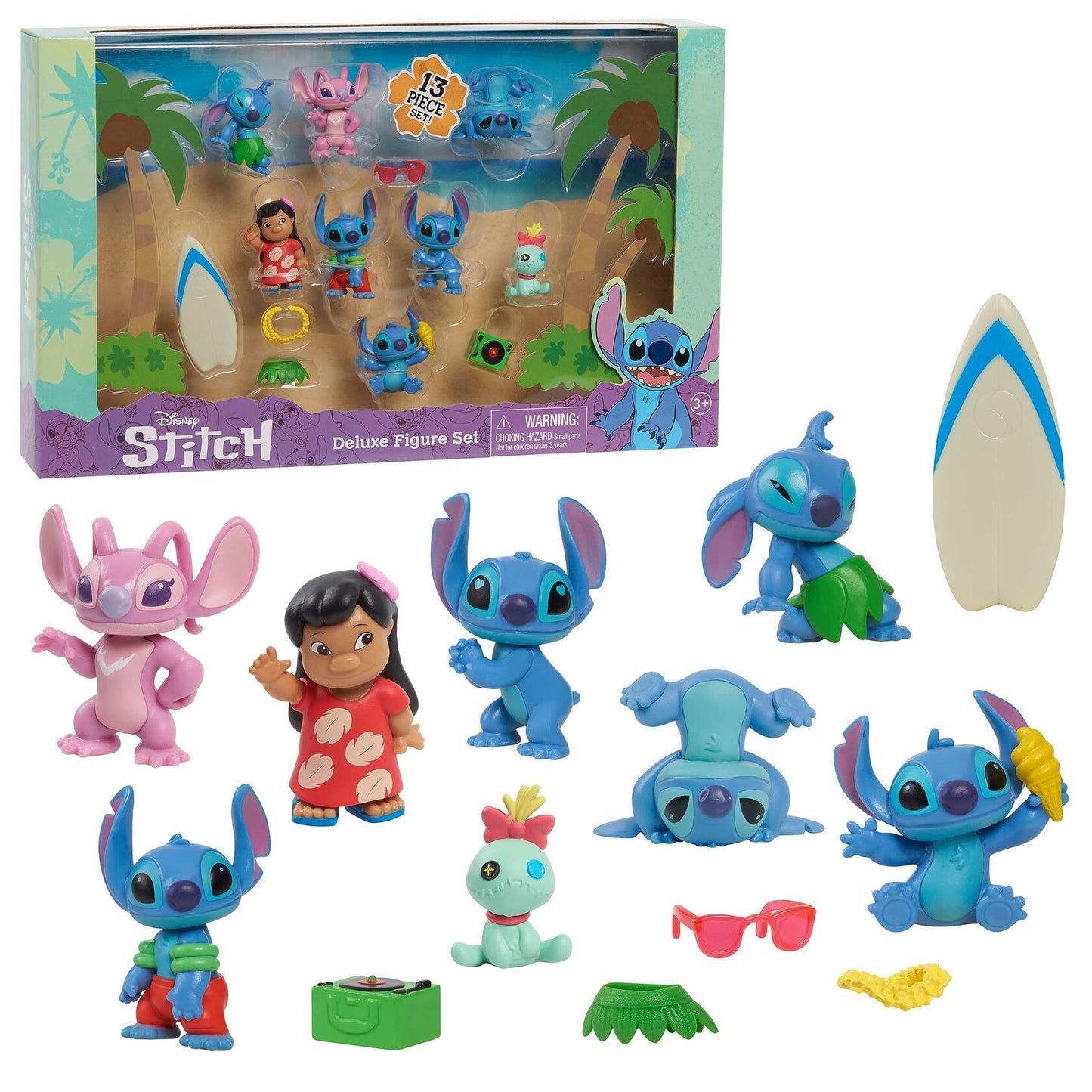 Disneys Lilo & Stitch Deluxe Figure Set, 13-Piece Set, Boy and Girls toys, Ages 3 and up