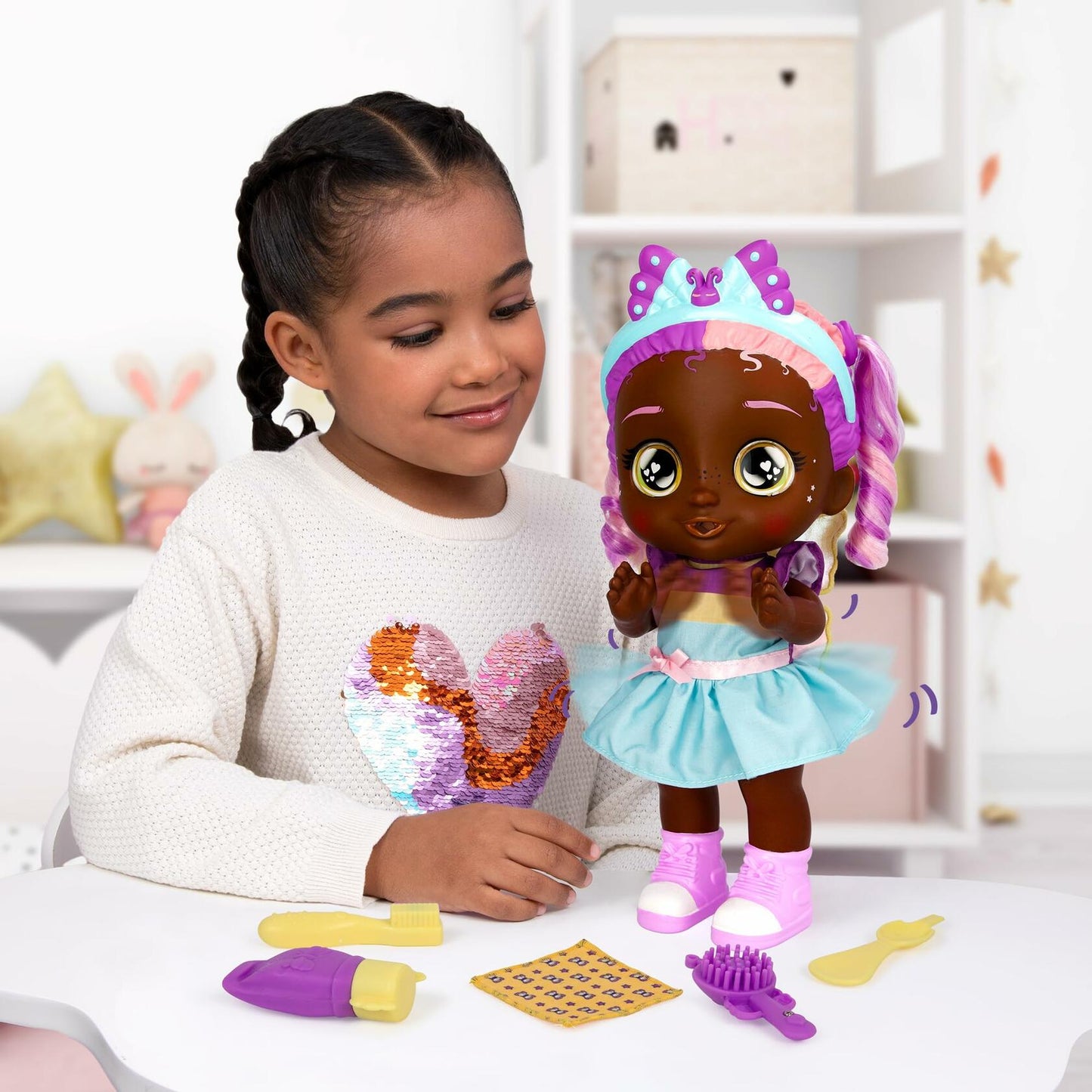 Cry Babies Emma's Morning Routine Interactive 13.6" Baby Doll with 25+ Baby Sounds and Interactive Accessories