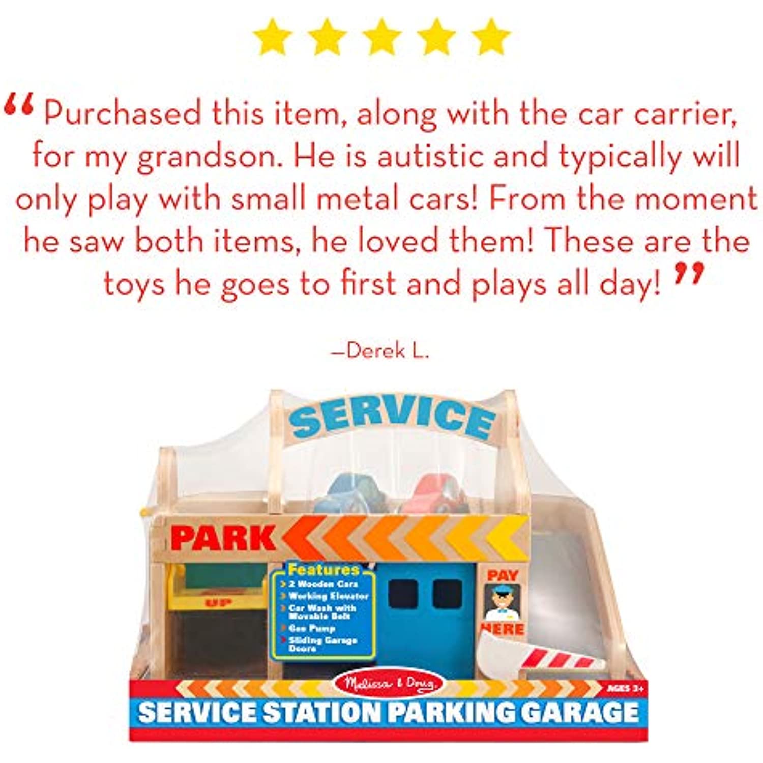 Melissa & Doug Service Station Parking Garage With 2 Wooden Cars
