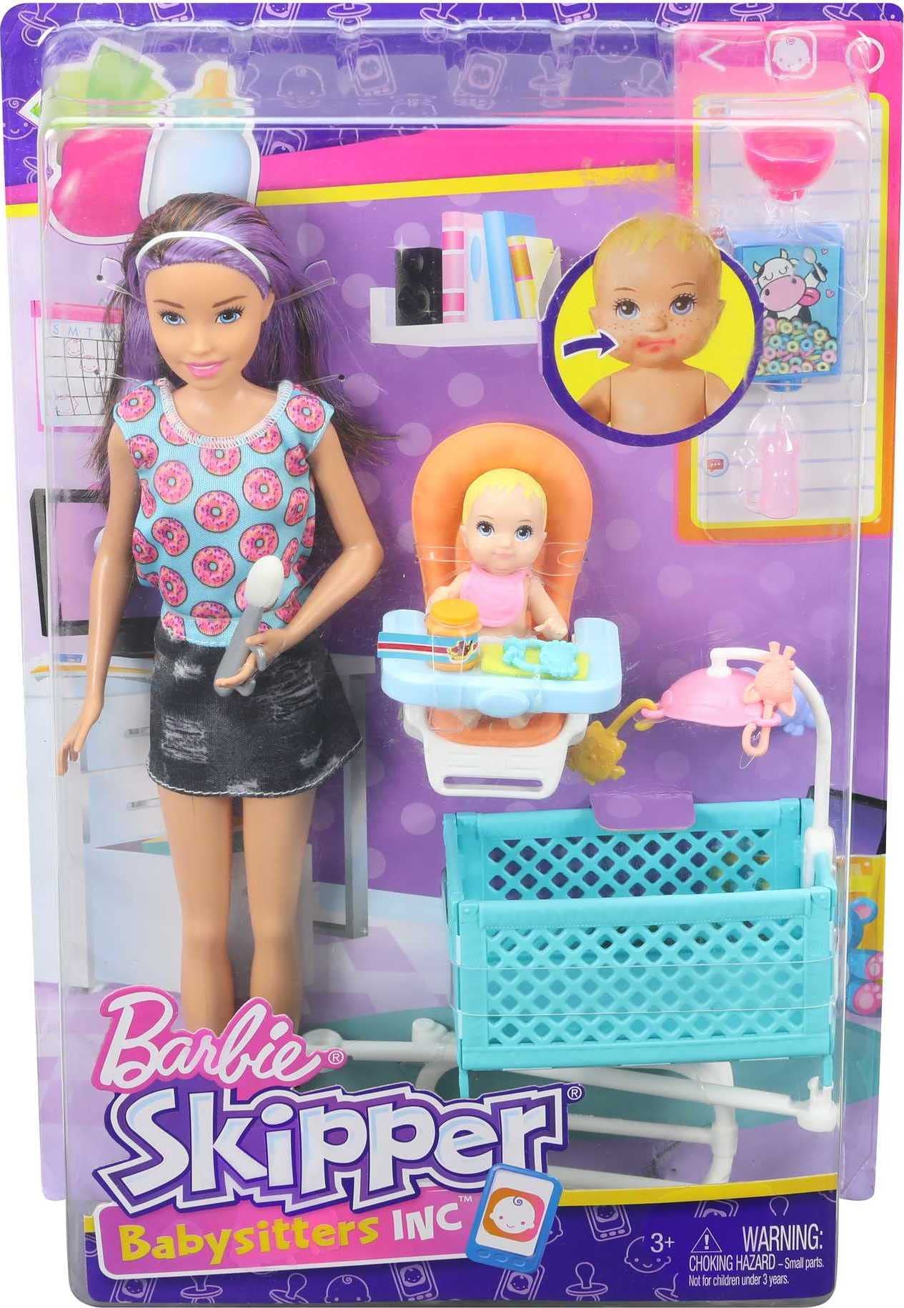 Barbie Toys, Skipper High Chair and Crib Playset with Skipper Doll