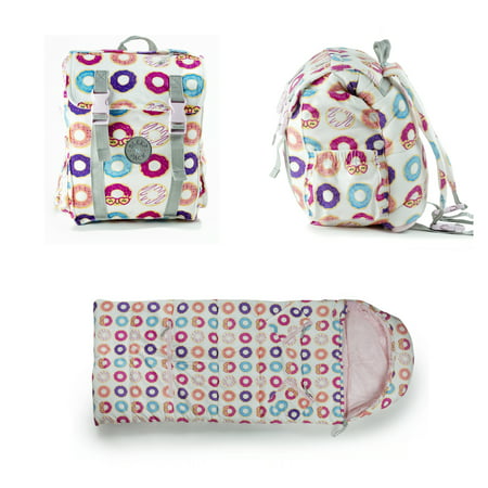 Mimish Sleep-N-Pack  50 F Packable Kid s Sleeping Bag & Backpack  Donuts Print