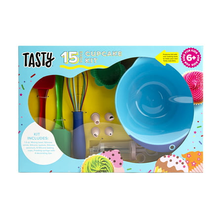 Tasty Kits Cupcake Gadget Set  Includes Kid-Safe Real Baking Tools and Reusable Silicone Baking Cups  Multi-color  15 Piece
